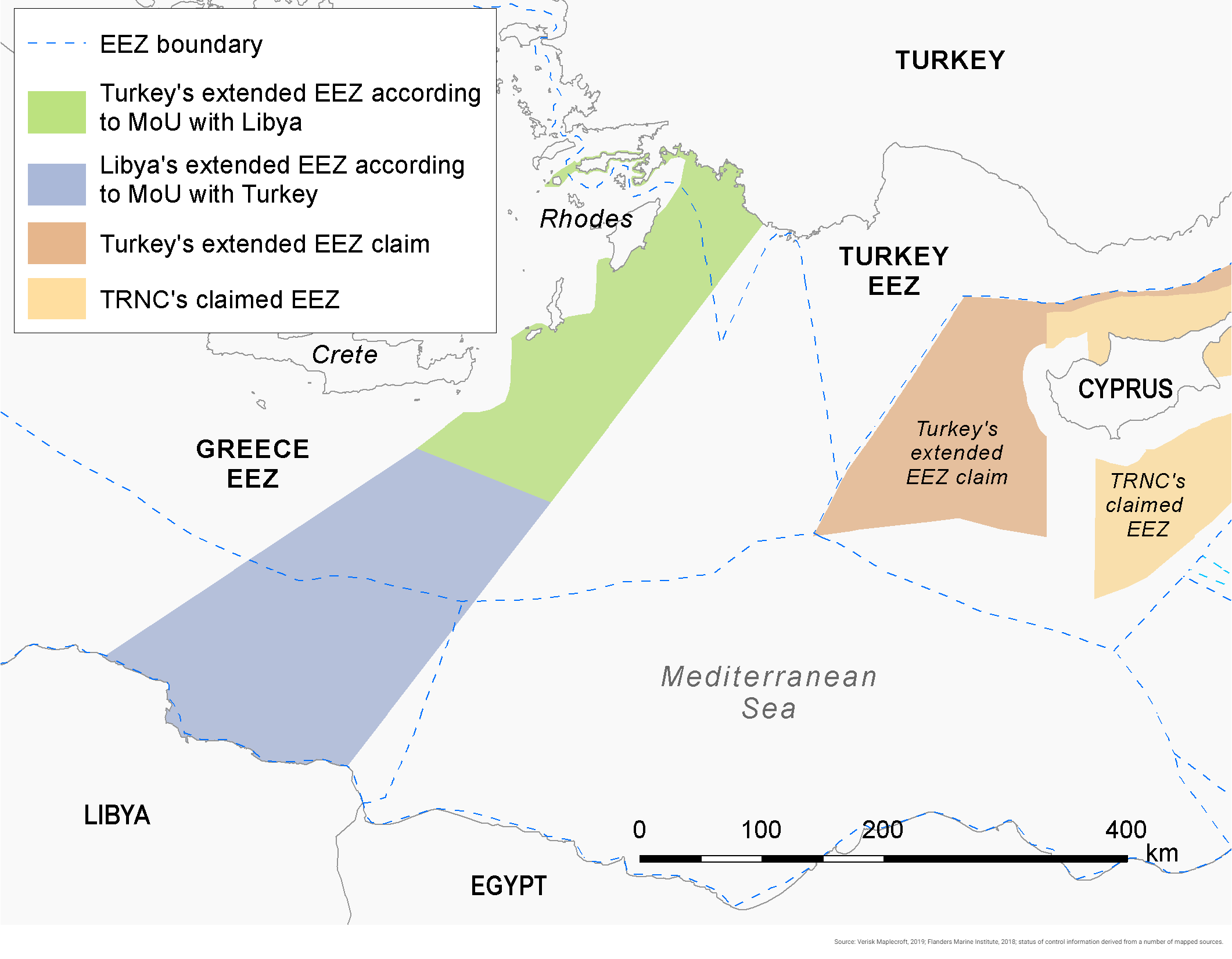 Overlapping claims in the eastern Mediterranean