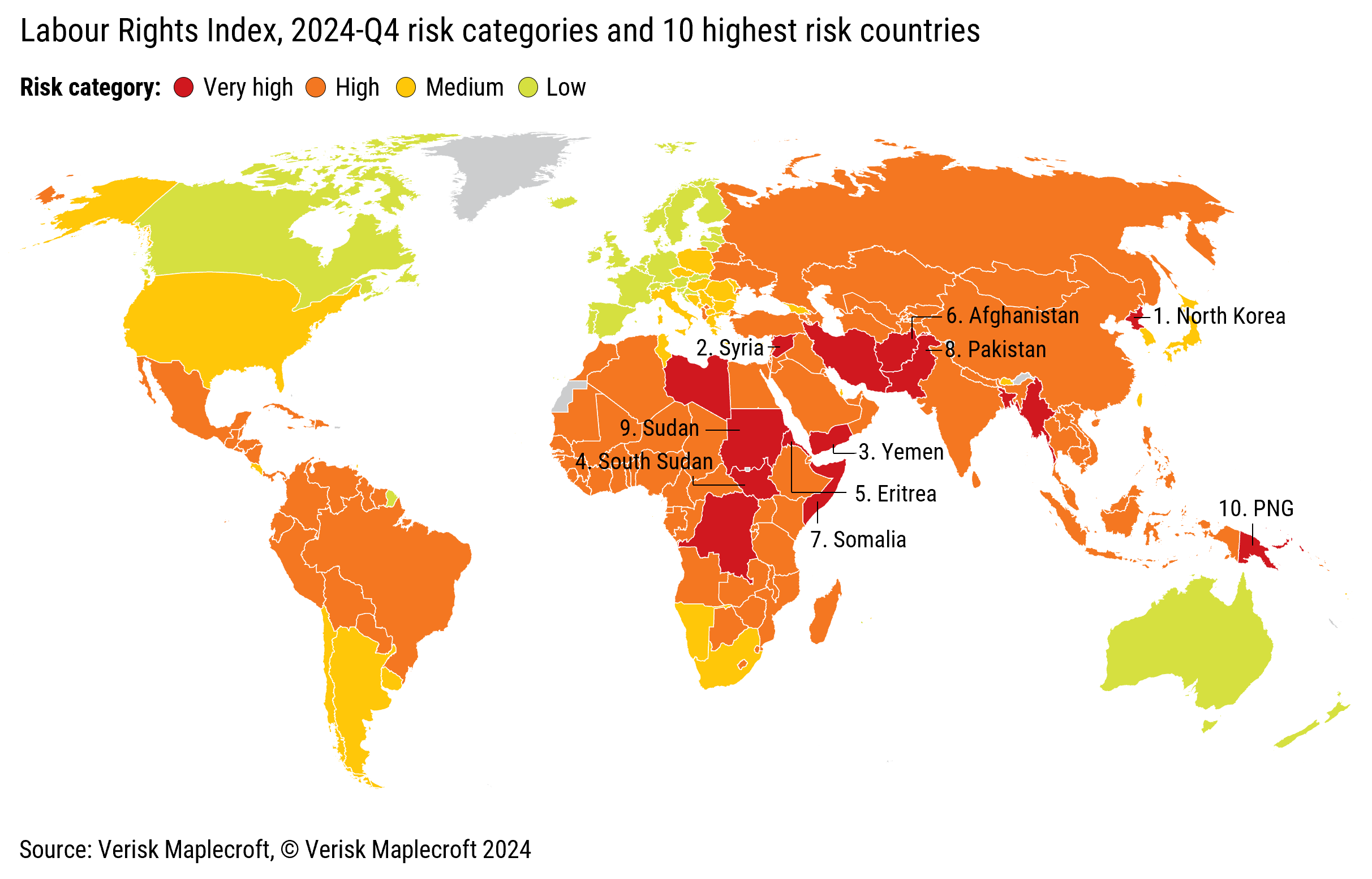 Figure 1: 117 countries rated high or very high risk for labour rights and protections