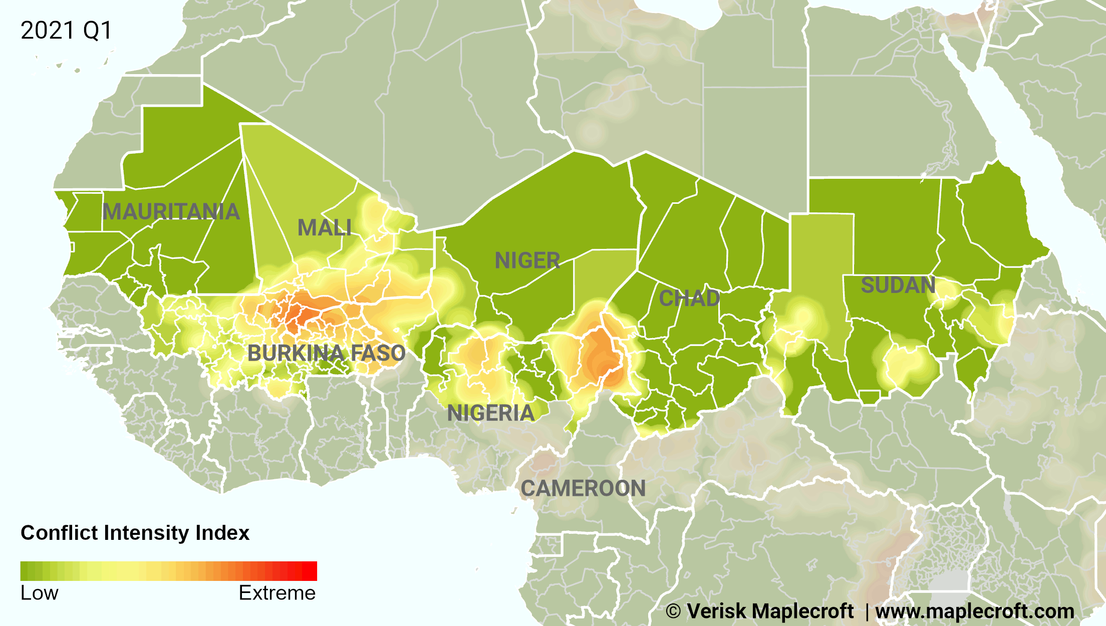 Figure 2: Mali and Burkina Faso at the heart of escalating conflict across the Sahel