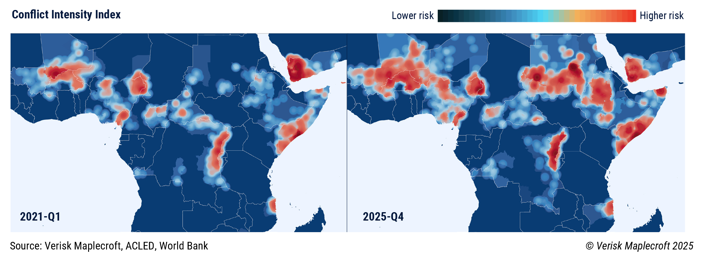 Conflict-affected areas have spread globally since 2021, but most of all in Africa